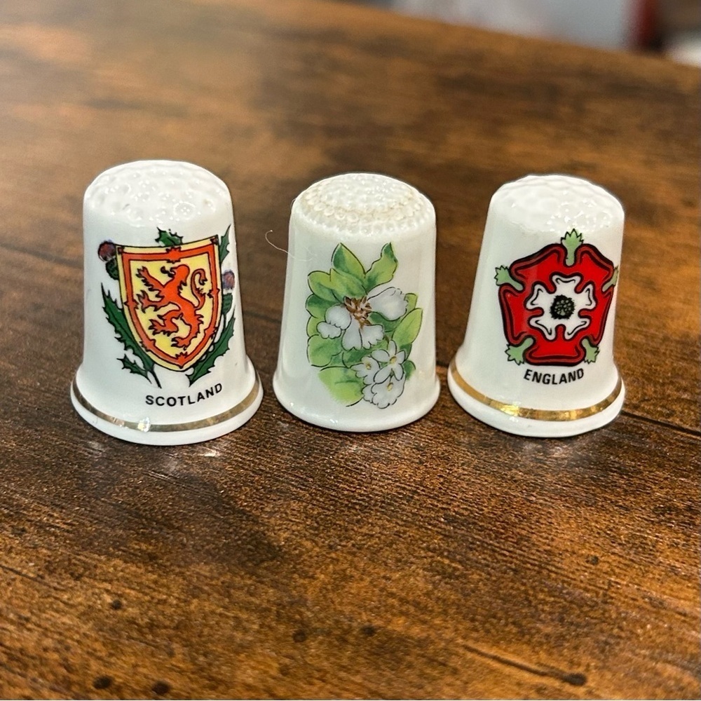 Vintage Bone China Hand Painted Thimbles 3 Pieces England Scotland Japan